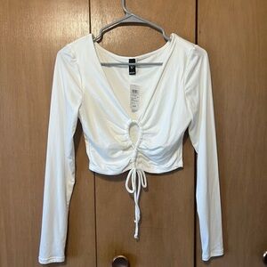 Windsor White Ruched Long Sleeve Crop Top